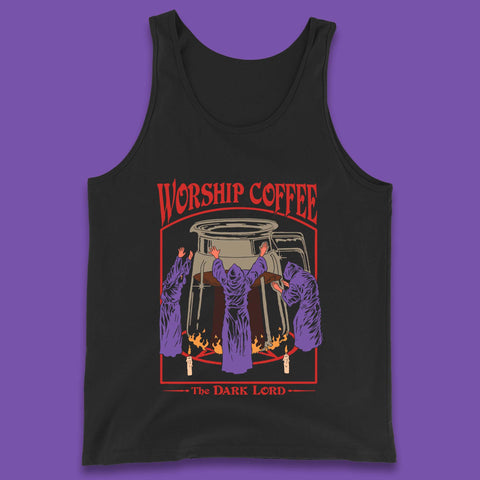 Worship Coffee The Dark Lord Aesthetic Vintage Coffee Retro Halloween Coffee Lover Faith Tank Top