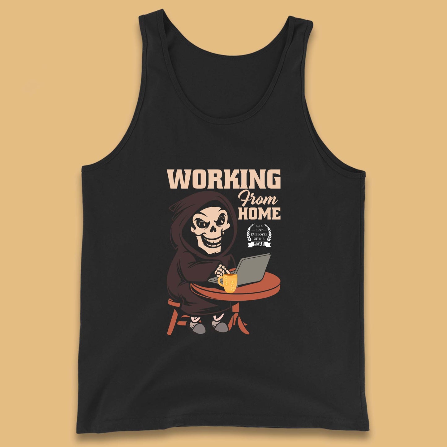 Working From Home Best Employee Of The Year Funny Death Halloween Tank Top