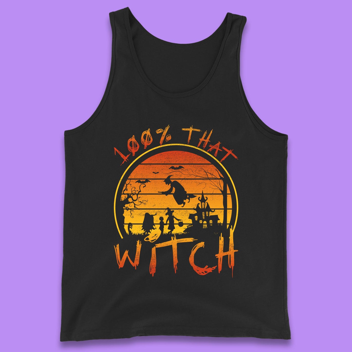 100% That Witch Halloween Haunted Castle Flying Witch Scary Spooky Season Tank Top