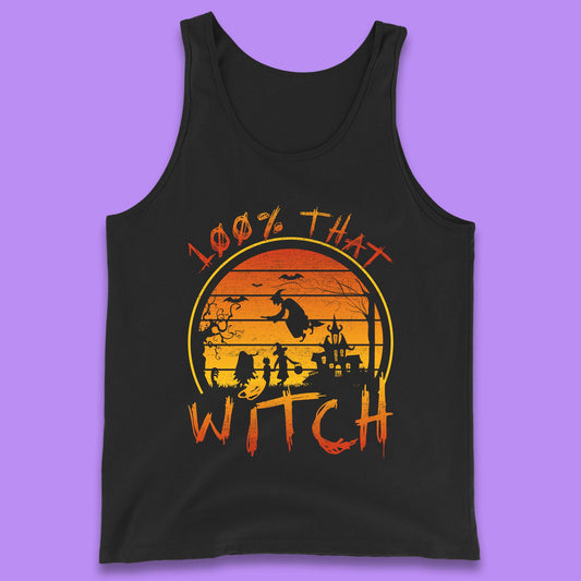 100% That Witch Halloween Haunted Castle Flying Witch Scary Spooky Season Tank Top