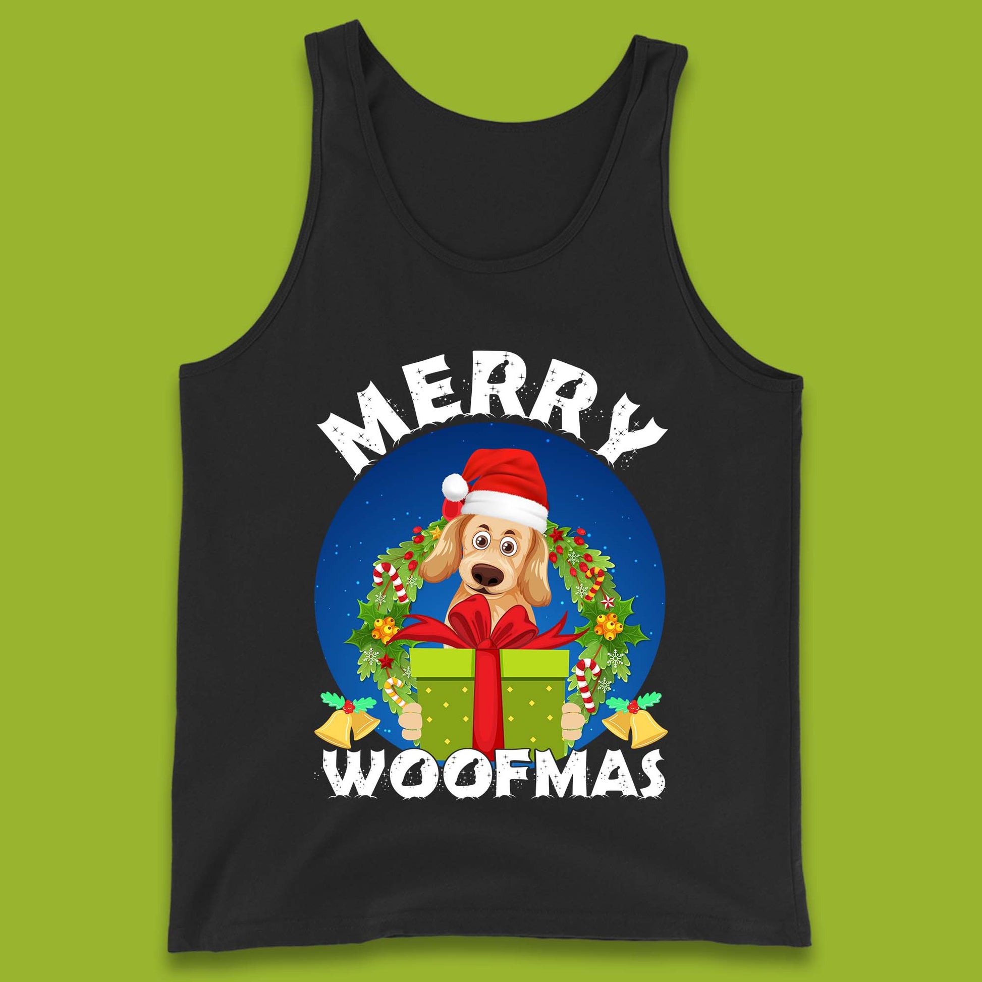 merry woofmas christmas golden retriever dog tank top