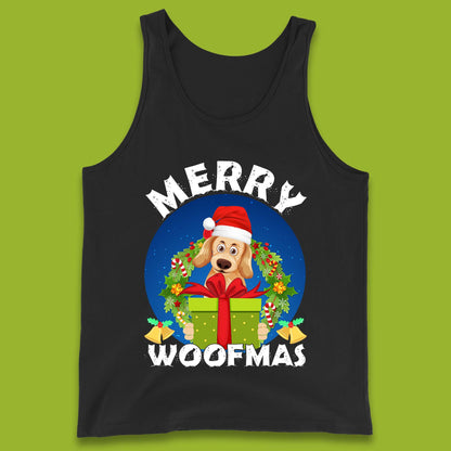 merry woofmas christmas golden retriever dog tank top