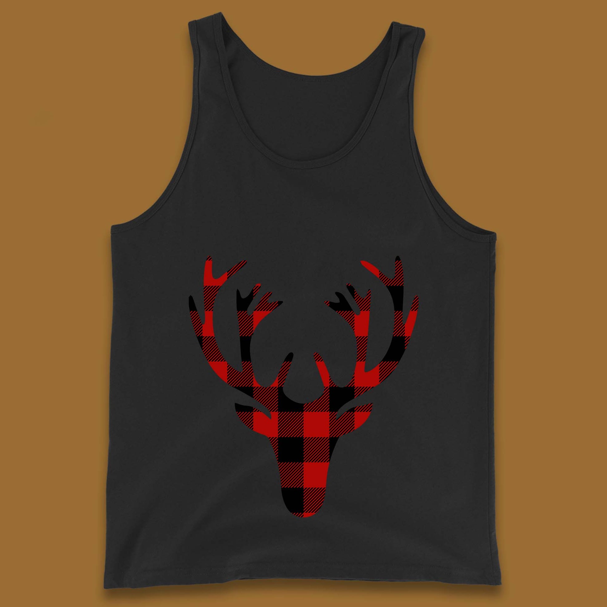 merry christmas buffalo plaid deer head tank top