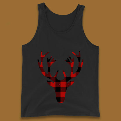 merry christmas buffalo plaid deer head tank top