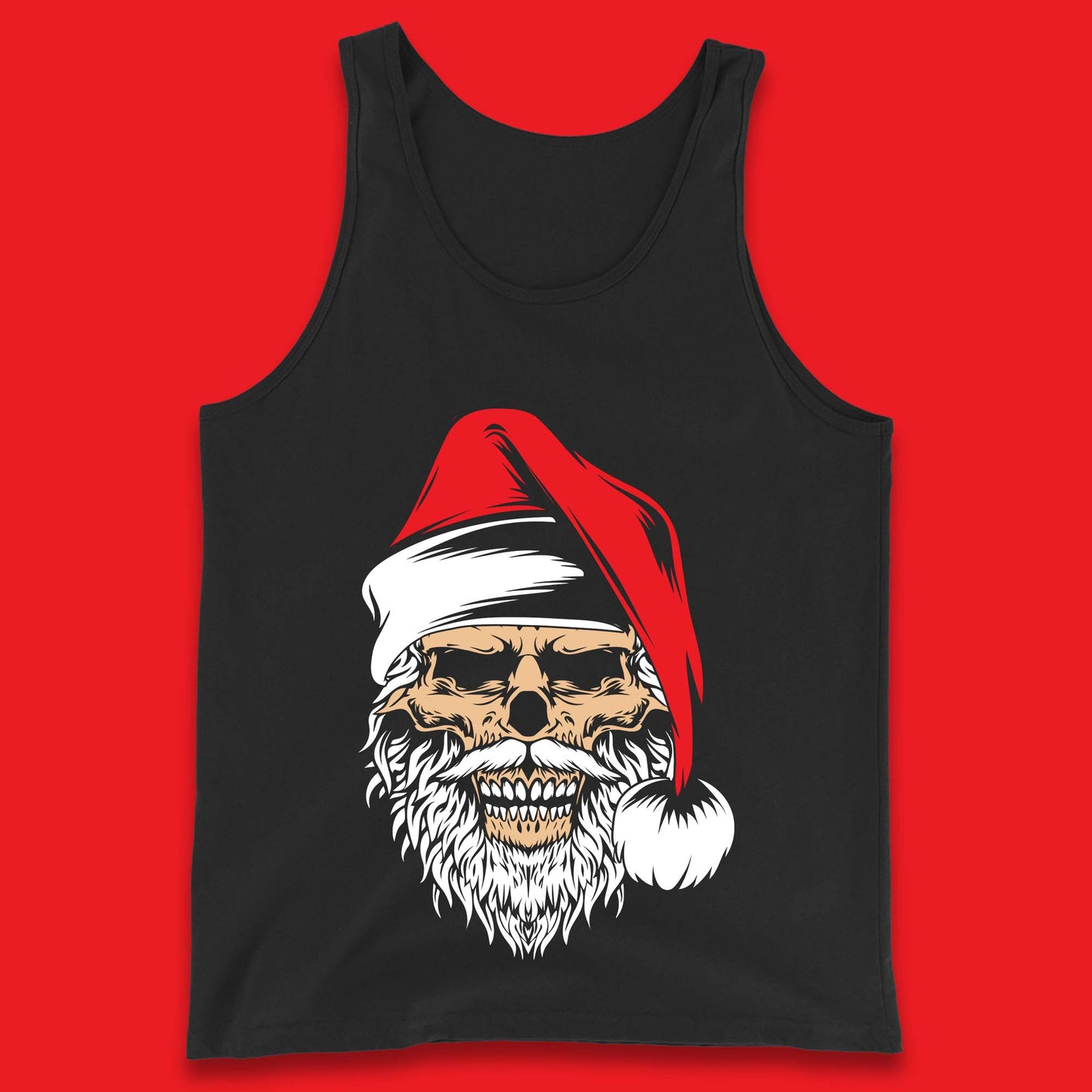 christmas gothic skull santa hat tank top