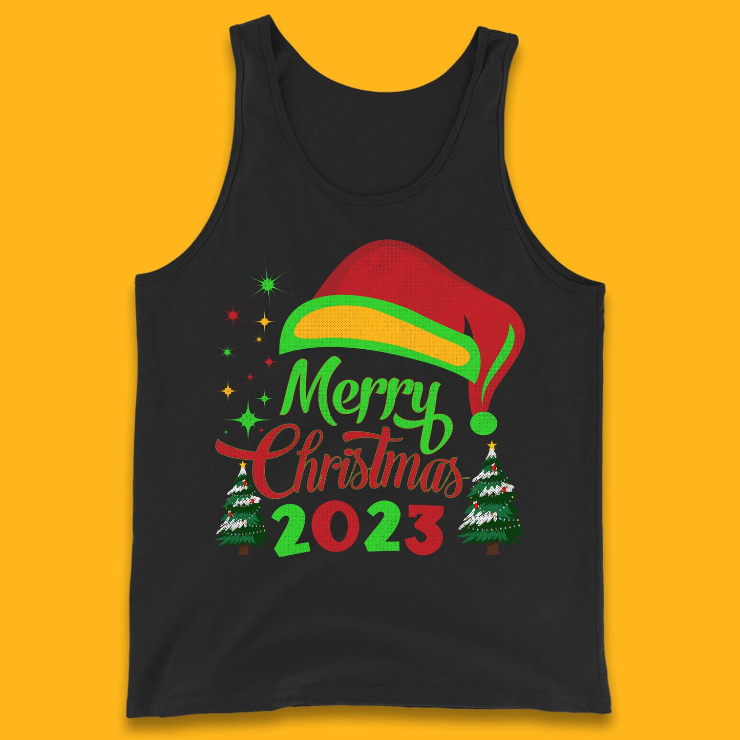 Merry Christmas 2023 Elf Hat Christmas Trees Xmas Gift Tank Top