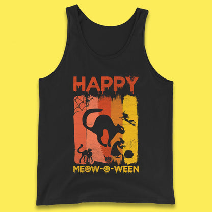 Happy Meow-O-ween Funny Halloween Black Cat Scary Spooky Tank Top