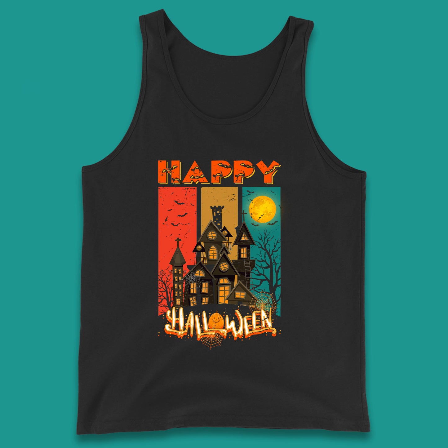 Happy Halloween Vintage Style Horror Scary Haunted House Tank Top