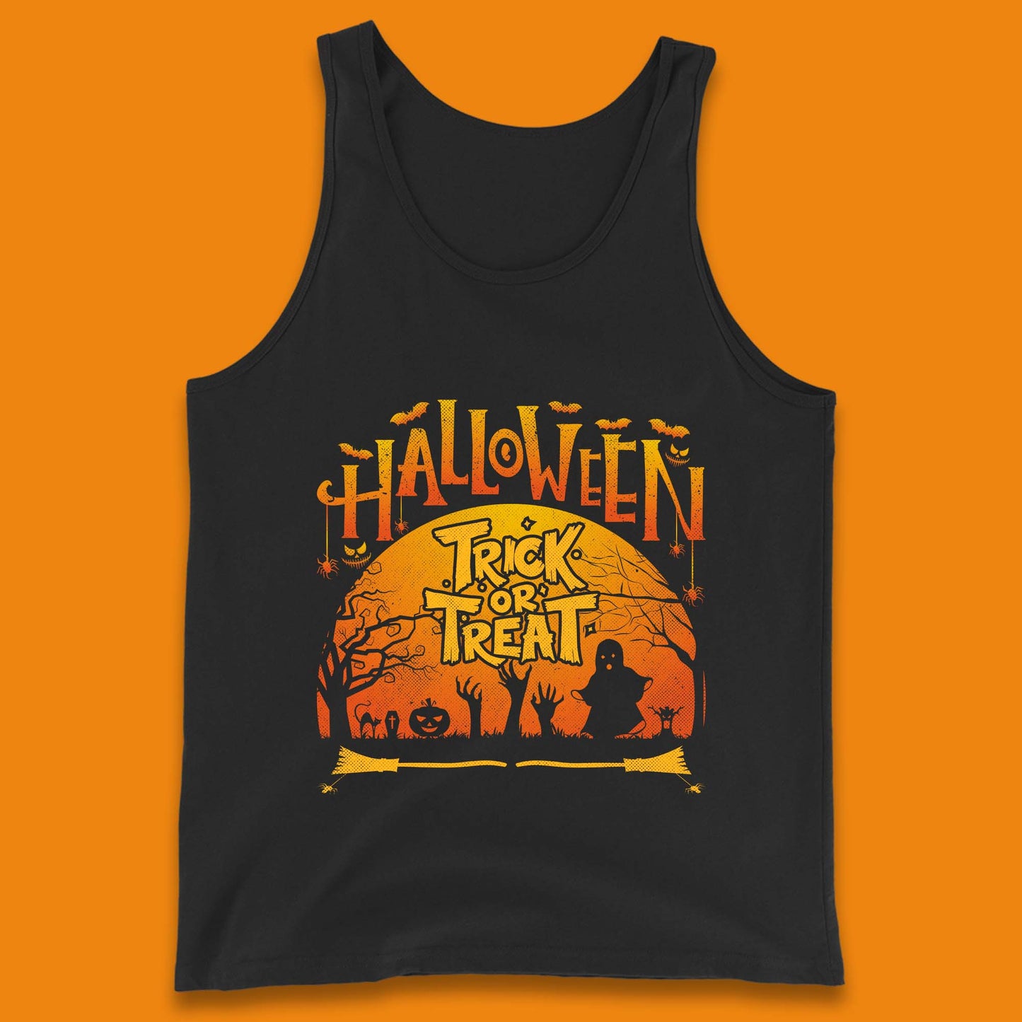 Halloween Trick Or Treat Horror Boo Ghost Creepy Zombie Hands Out Of Graveyard Tank Top