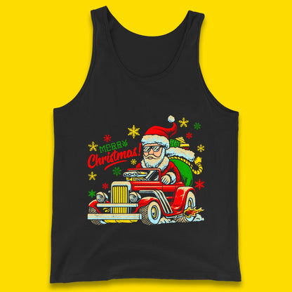 santa drives a hot rod car tank top