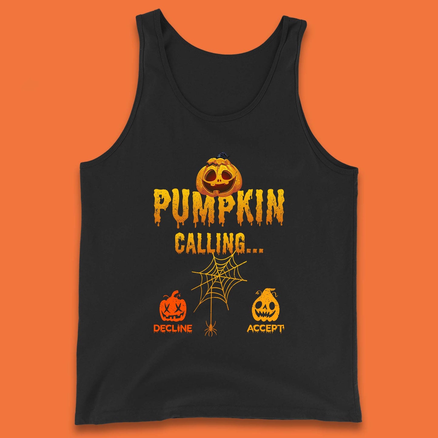 Halloween Pumpkin Calling Accept Decline Funny Jack O Lantern Horror Scary Phone Call Tank Top