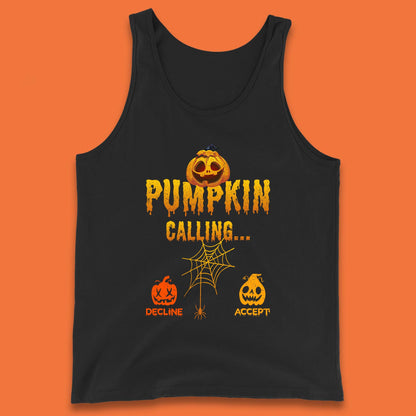 Halloween Pumpkin Calling Accept Decline Funny Jack O Lantern Horror Scary Phone Call Tank Top