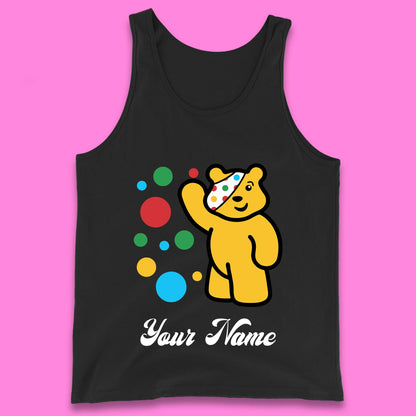 Personalised Spotty Pudsey Bear Hand Waving Dotty Spot Your Name Fundraising Spotty Bear Spotty Day Tank Top