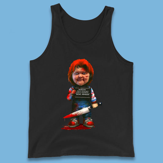 Chucky Mug Shot Russian Police Dept Hasbulla Magomedov Chucky Mini Khabib Inspired Halloween Horror Movie Good Guy Chucky Tank Top
