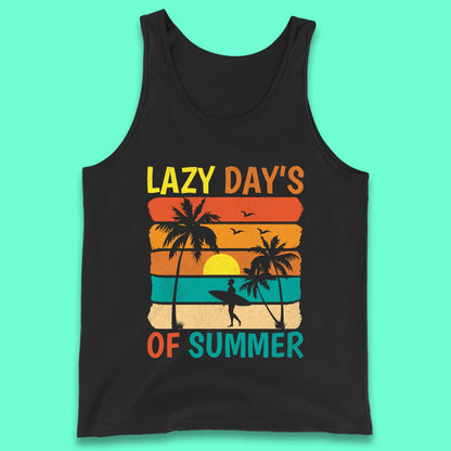 Lazy Days Of Summer Vintage Retro Sunset Surfer Beach Palm Trees Tank Top