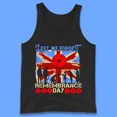 Lest We Forget British Armed Forces Union Jack Remembrance Day Poppy Uk Flag Royal Army Soldier Patriotic Tank Top