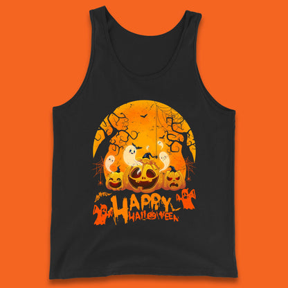 Happy Halloween Jack O Lantern Pumpkins Scary Boo Ghost Haunted Trees Tank Top