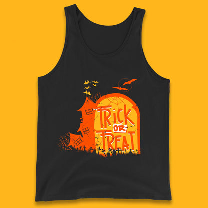 Trick Or Treat Halloween Terrific Abandoned Haunted House Flying Bats Tank Top