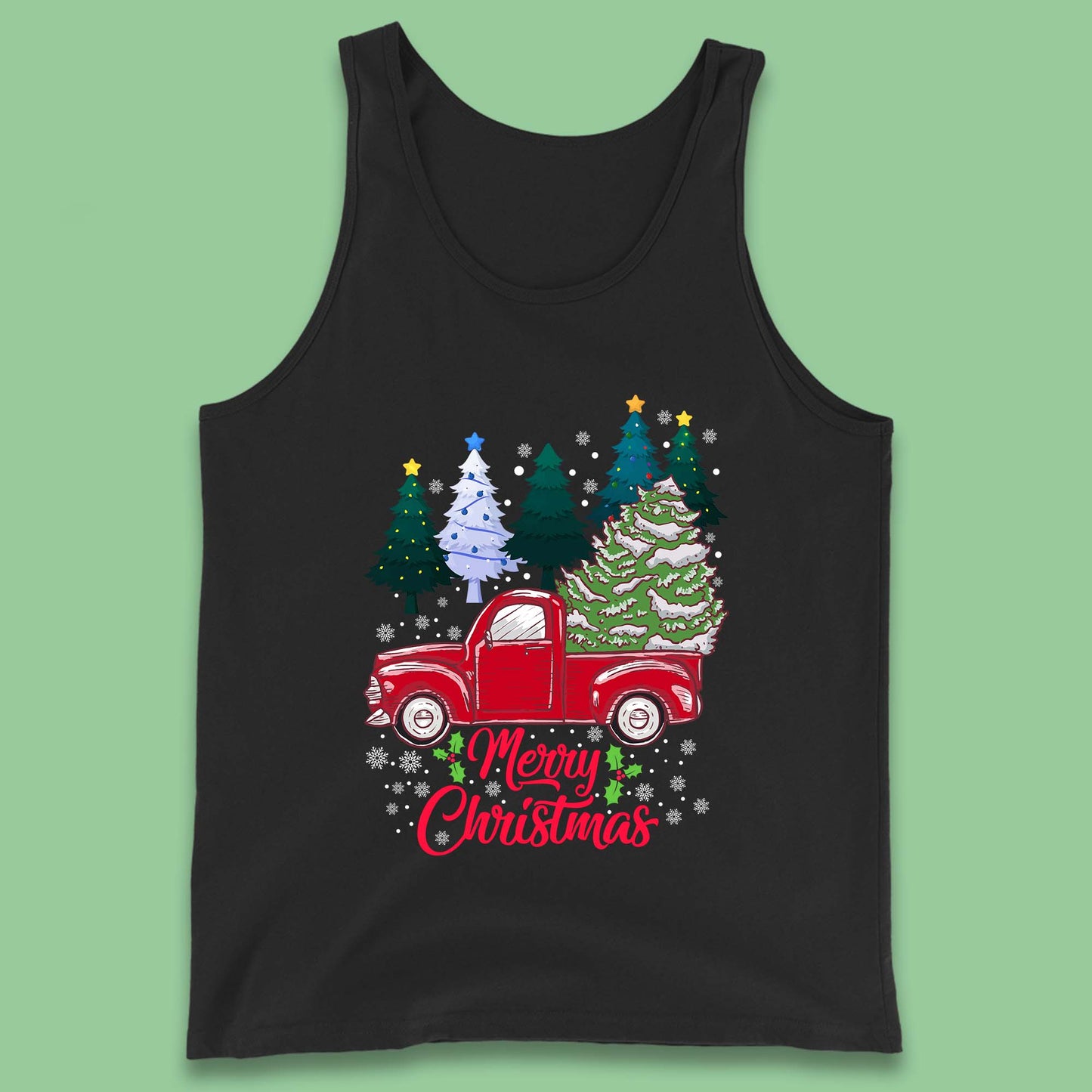 merry christmas red retro truck tank top