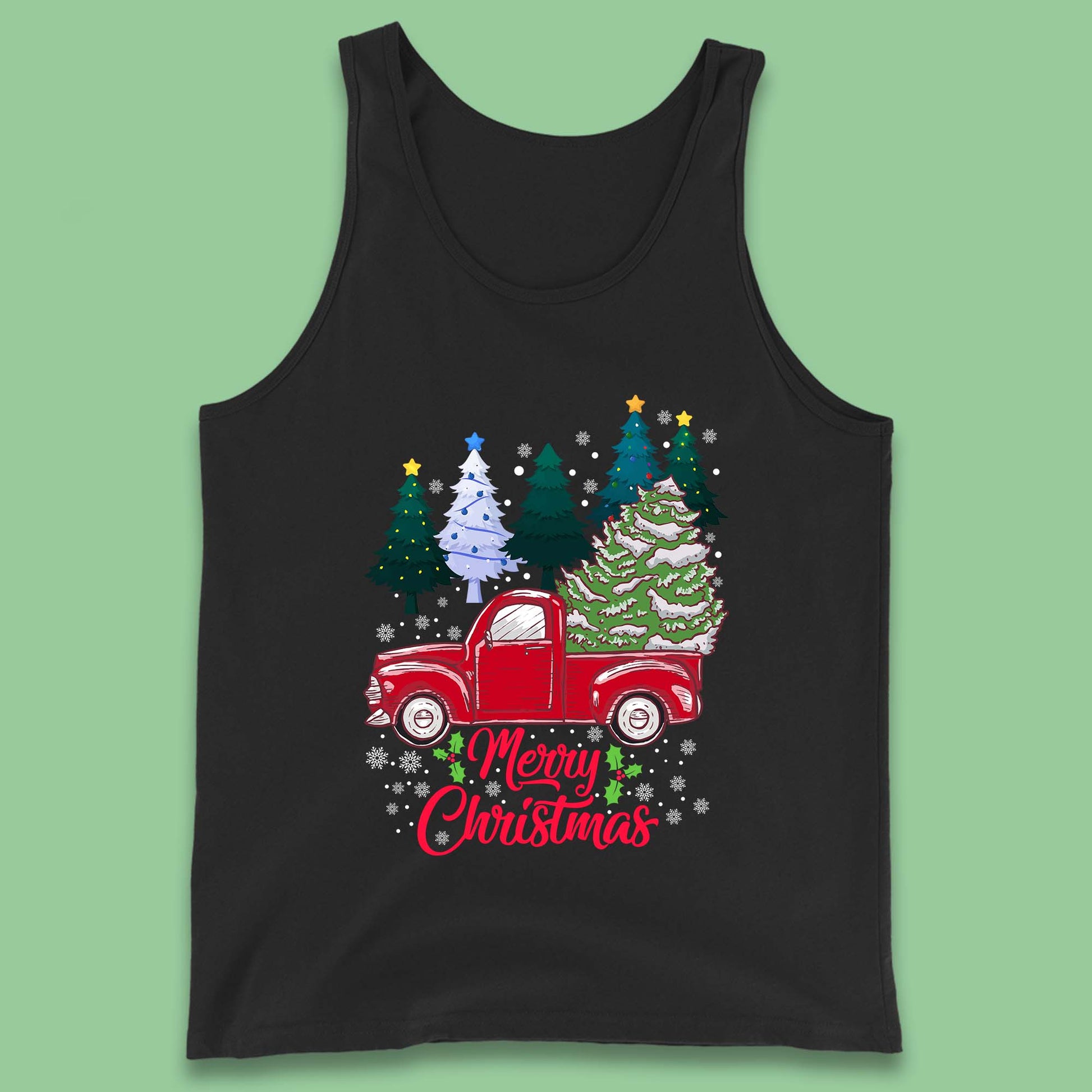 merry christmas red retro truck tank top