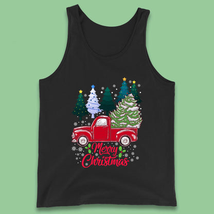merry christmas red retro truck tank top