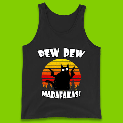 Pew Pew Madafakas Funny Joke Retro Vintage Cat Gun Pistol Kitty Pew Pew Cat Meme Tank Top