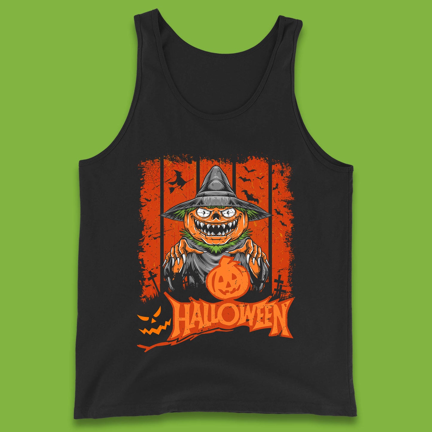 Halloween Pumpkin Head Scarecrow Jack O Lantern Pumpkin Head Horror Scary Vintage Retro Tank Top