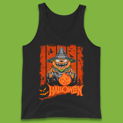 Halloween Pumpkin Head Scarecrow Jack O Lantern Pumpkin Head Horror Scary Vintage Retro Tank Top