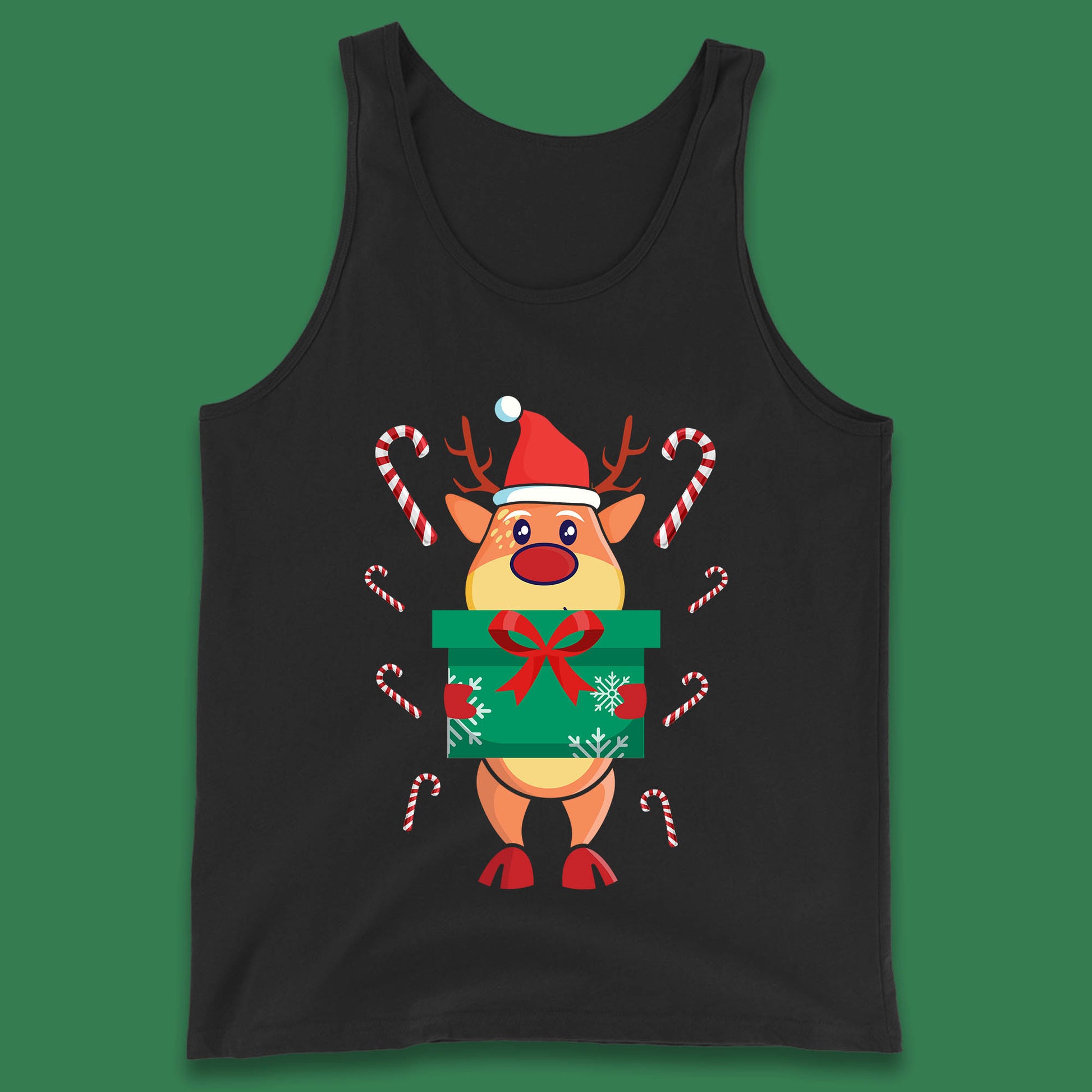 reindeer holding gift christmas tank top
