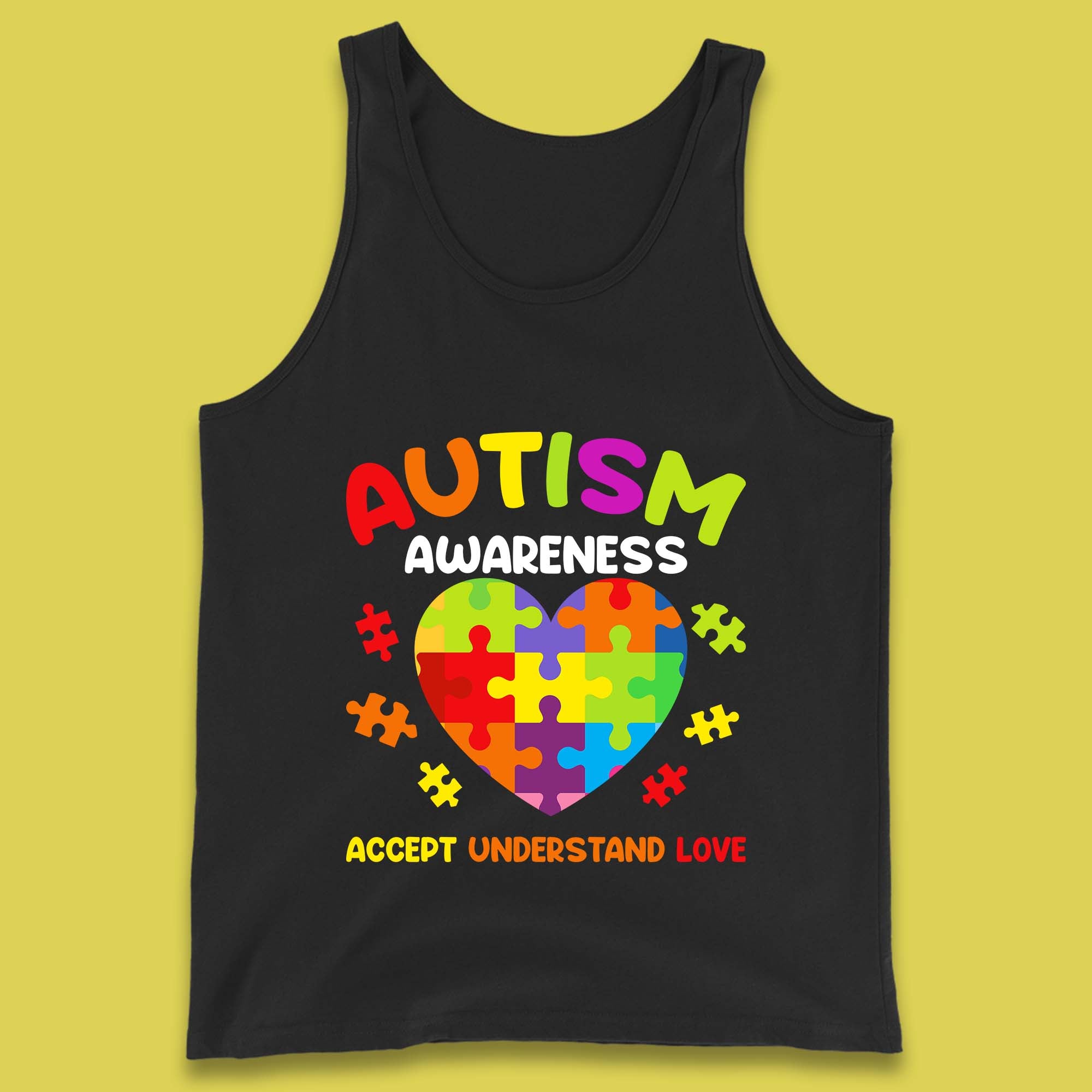 Autism Awareness Accept Understand Love Puzzle Heart Autism Support Tank Top