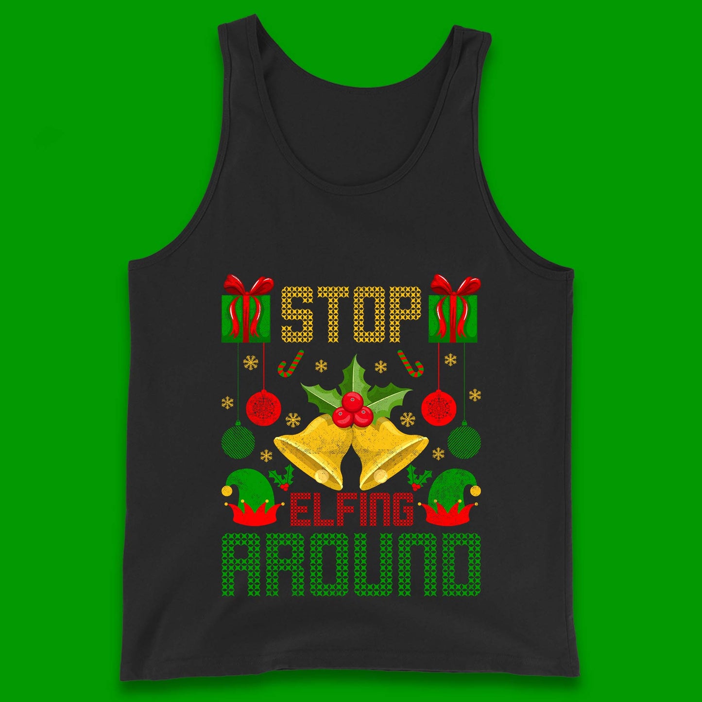 christmas stop elfing around tank top