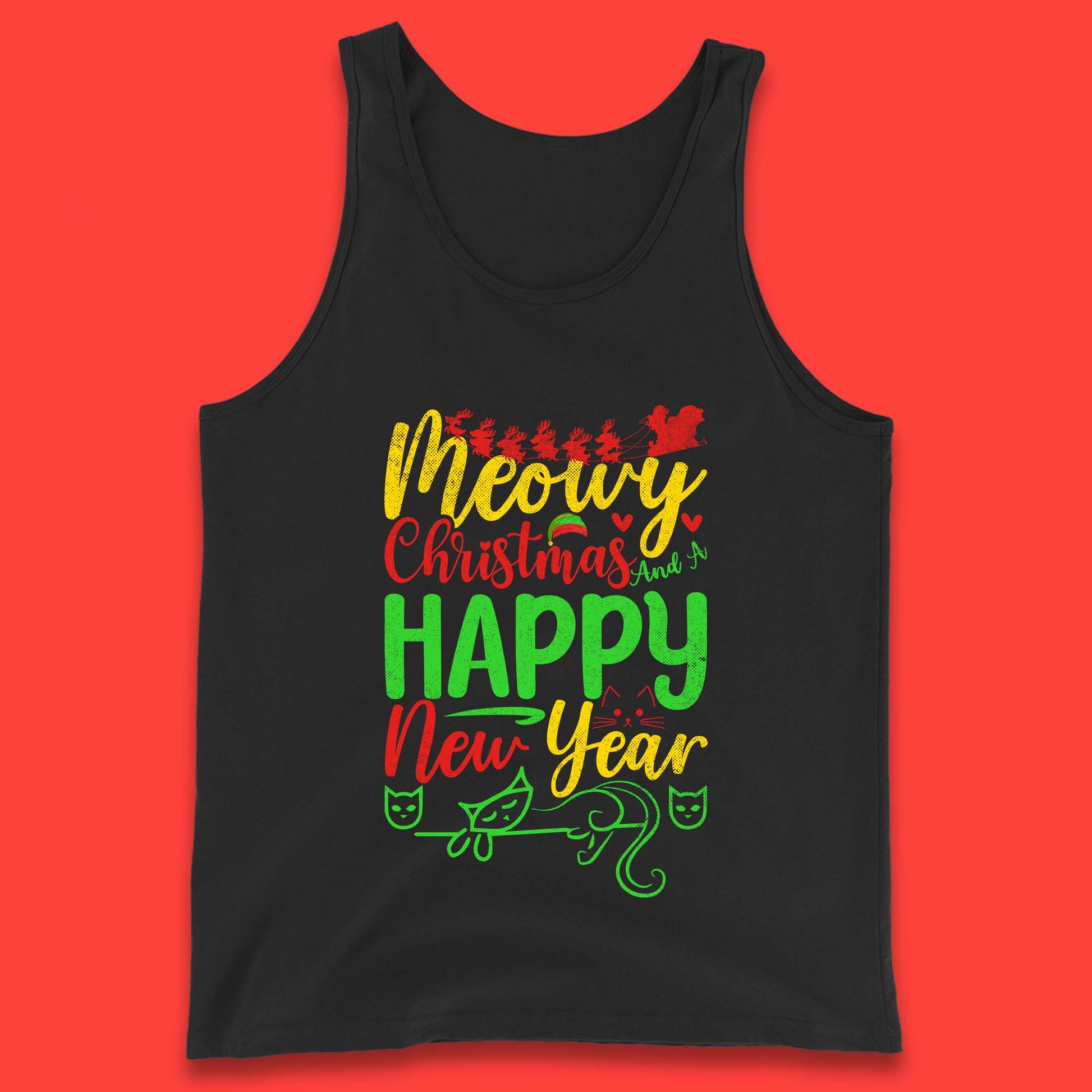 meowy christmas cat tank top
