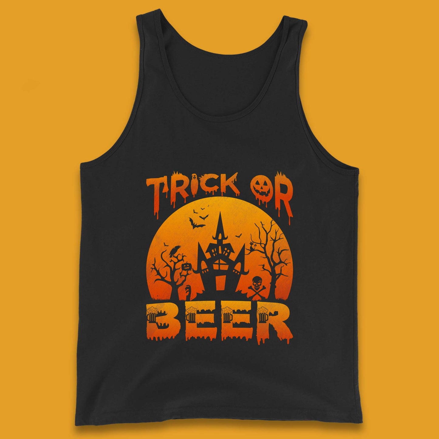 Trick Or Beer Halloween Drinking Beer Lover Horror Haunted House Drinker Halloween Party Tank Top
