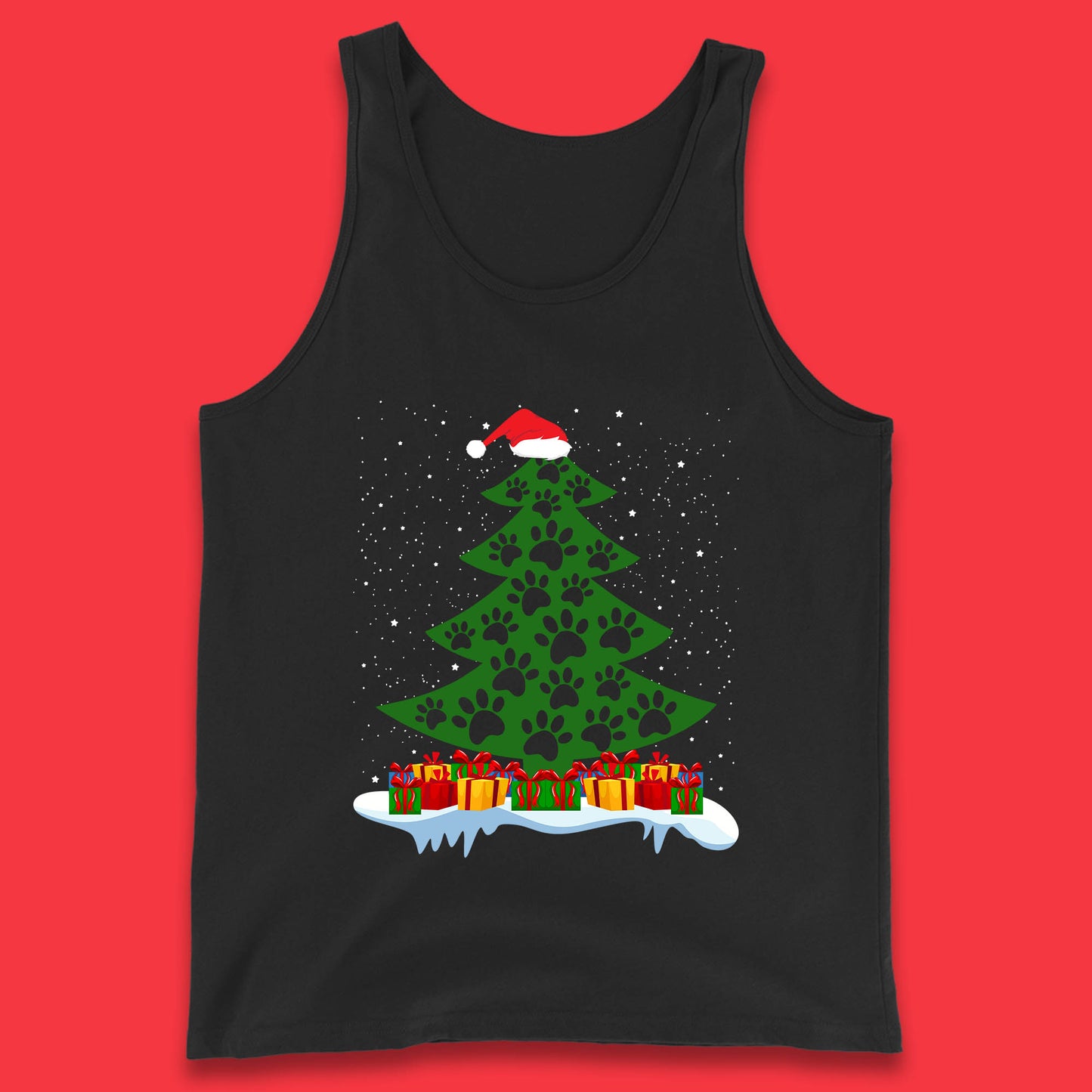 christmas tree with paw prints of dogs tank top