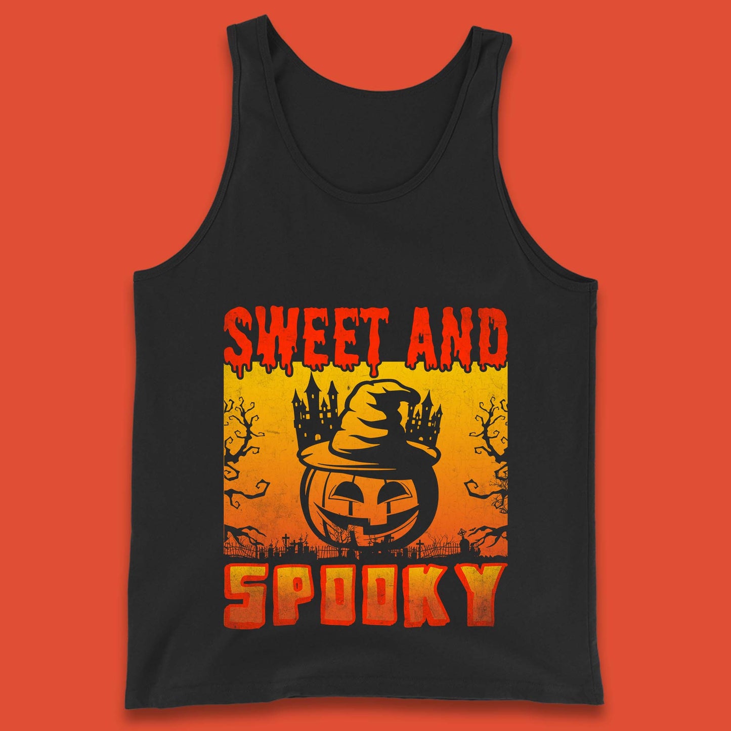 Sweet And Spooky Happy Halloween Witch Hat Pumpkin Horror Scary Season Tank Top