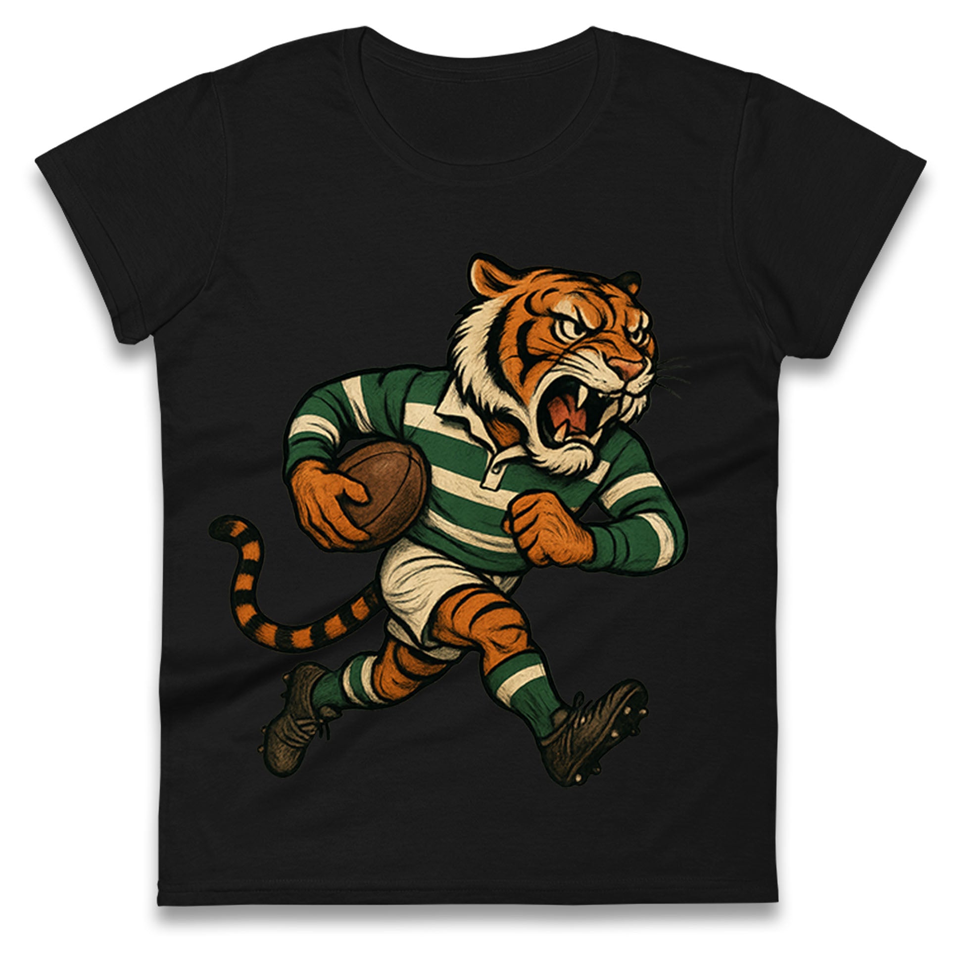 Retro Leicester Tigers Rugby Union Ladies T Shirt