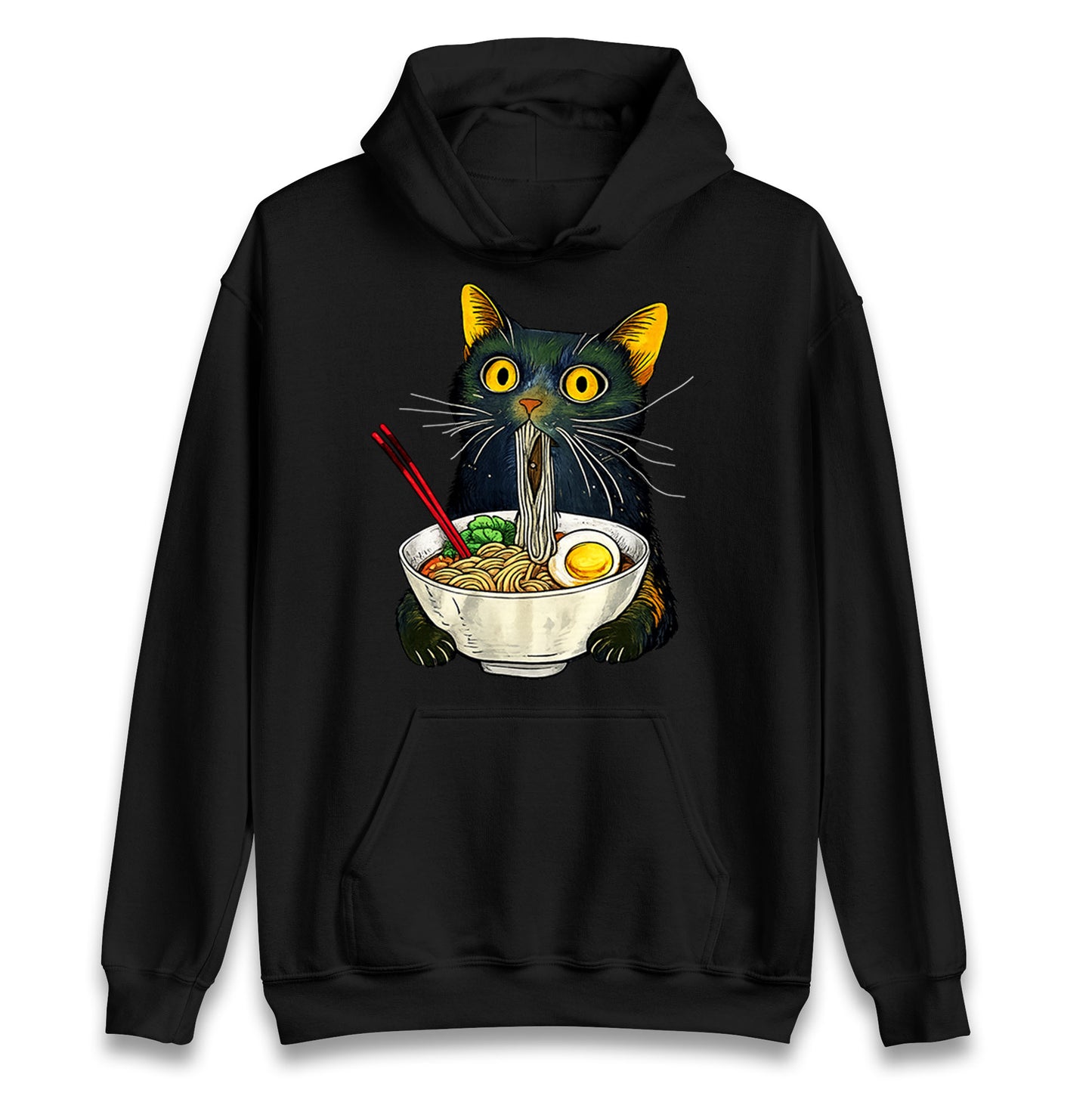 Ramen Noodle Black Cat Foodie Lover Meme Hoodie