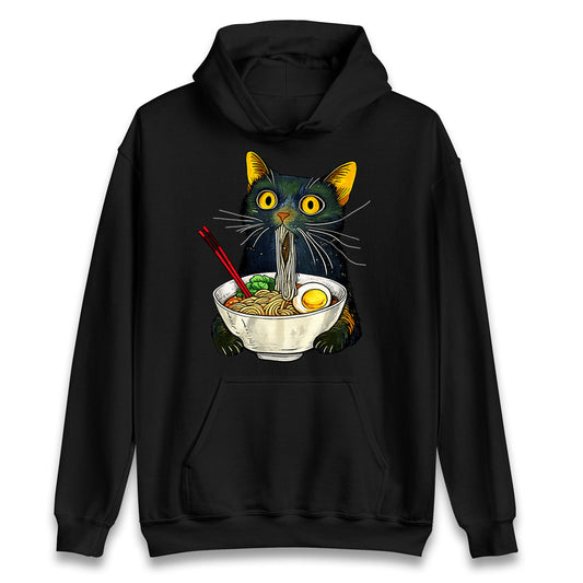 Ramen Noodle Black Cat Foodie Lover Meme Hoodie