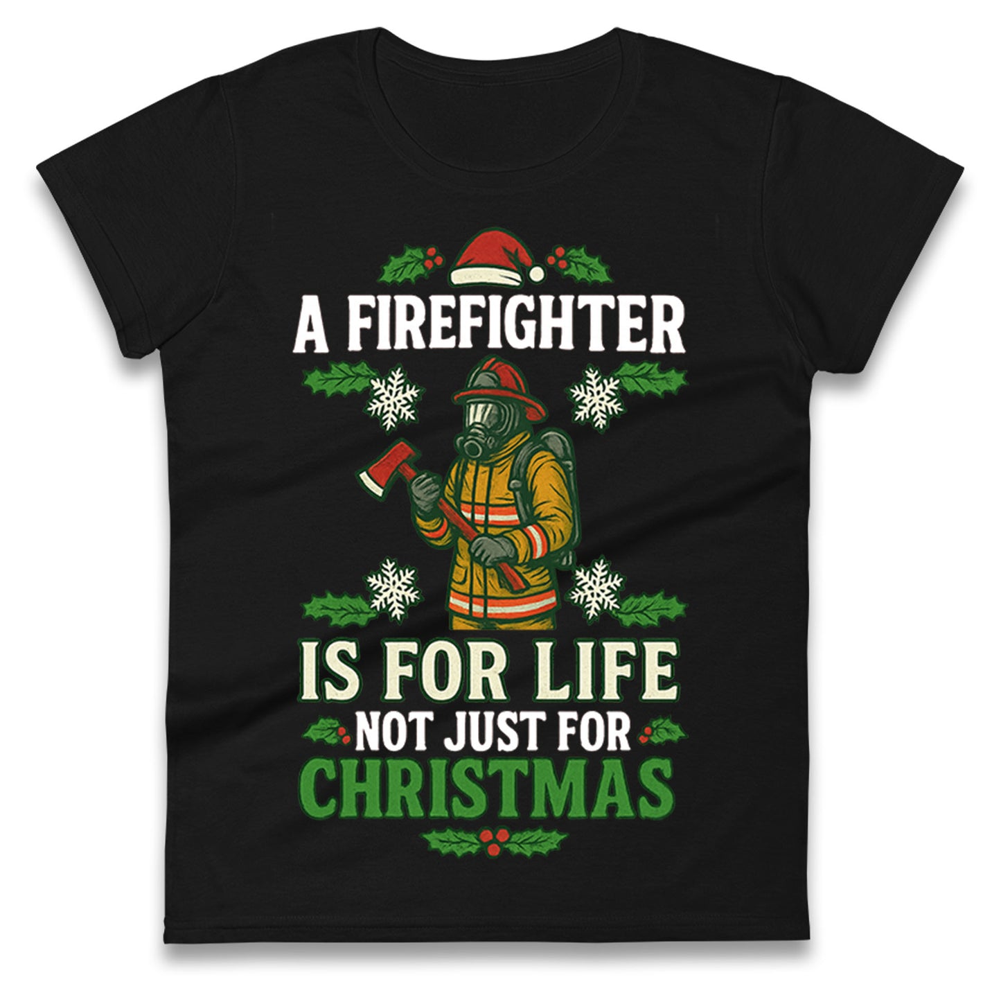 Firefighter Christmas Ladies T Shirt