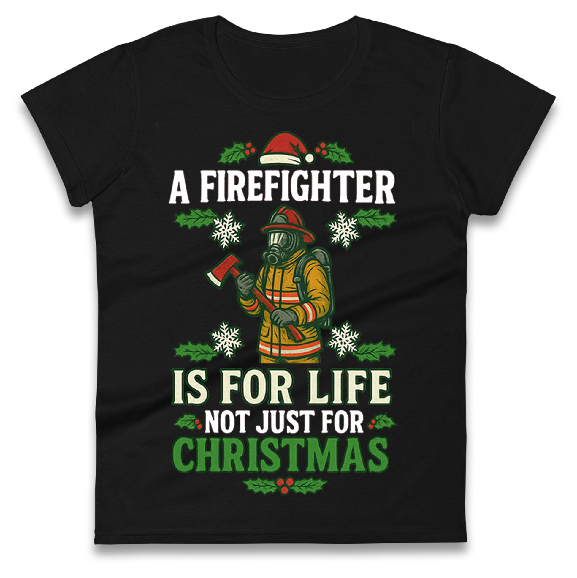 Firefighter Christmas Ladies T Shirt