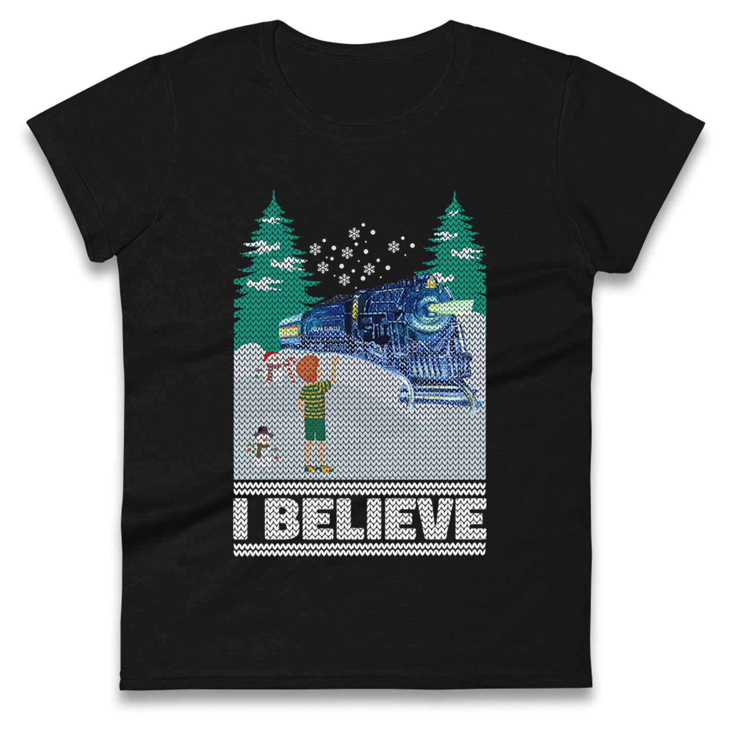 I Beleive Polar Express Christmas Womens t shirt