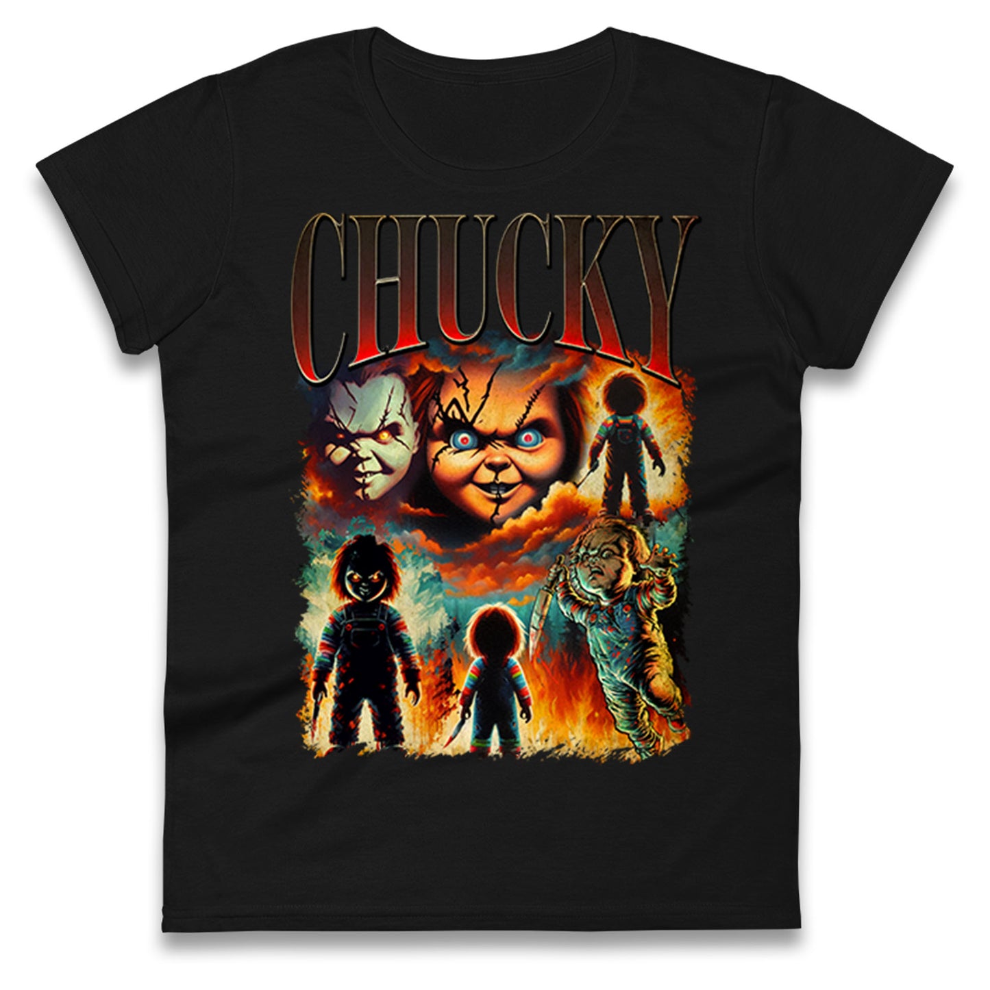 Chucky Doll Halloween Bootleg Womens T Shirt