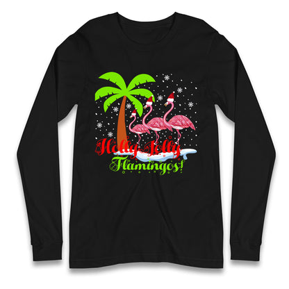 Holly Jolly Flamingos Christmas Long Sleeve T Shirt