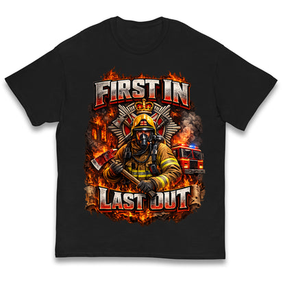 Firefighter First in Last Out Kids T Shirt