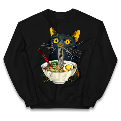 Ramen Noodle Black Cat Foodie Lover Meme Kids Jumper