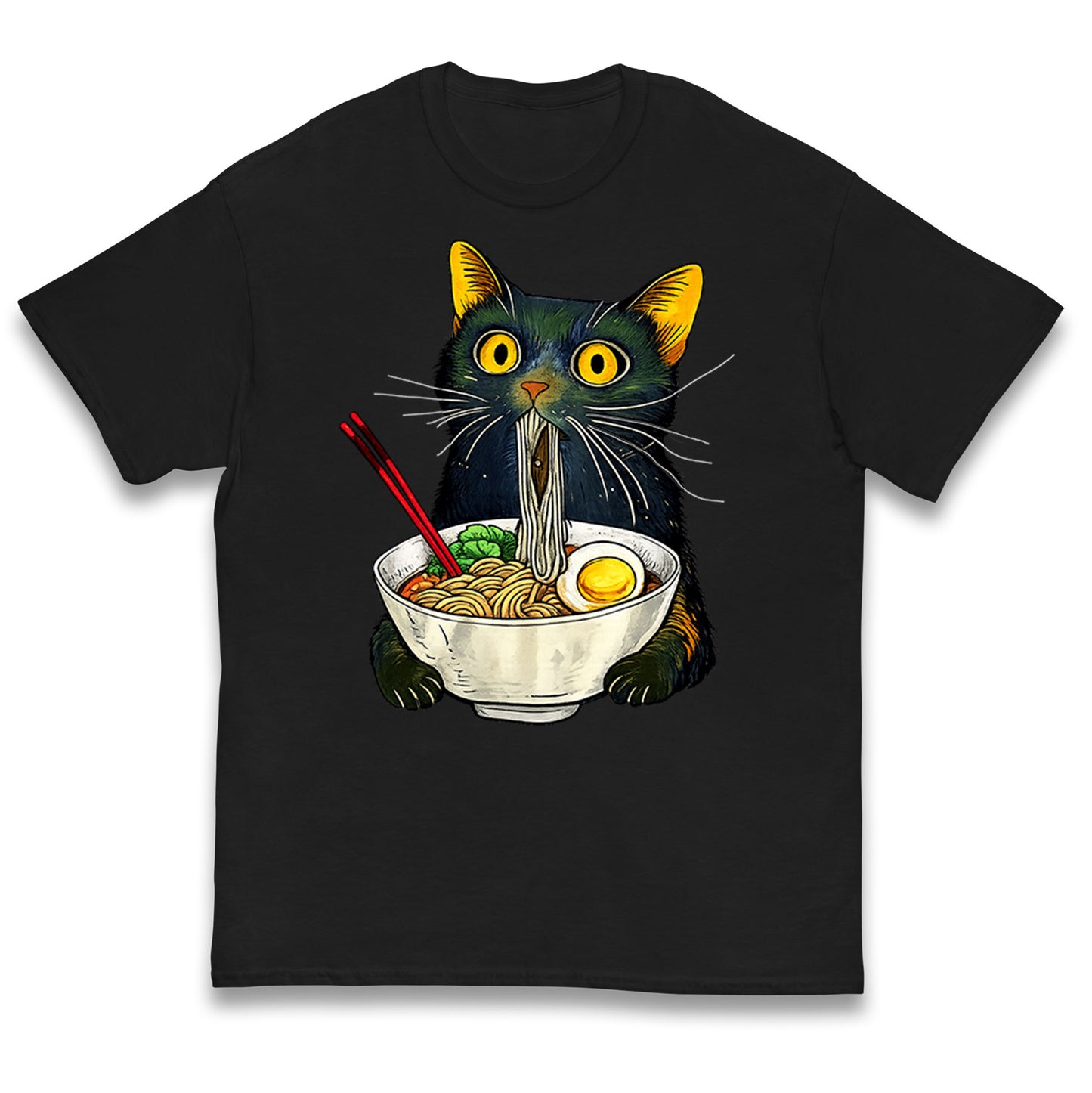 Ramen Noodle Black Cat Foodie Lover Meme Kids T Shirt