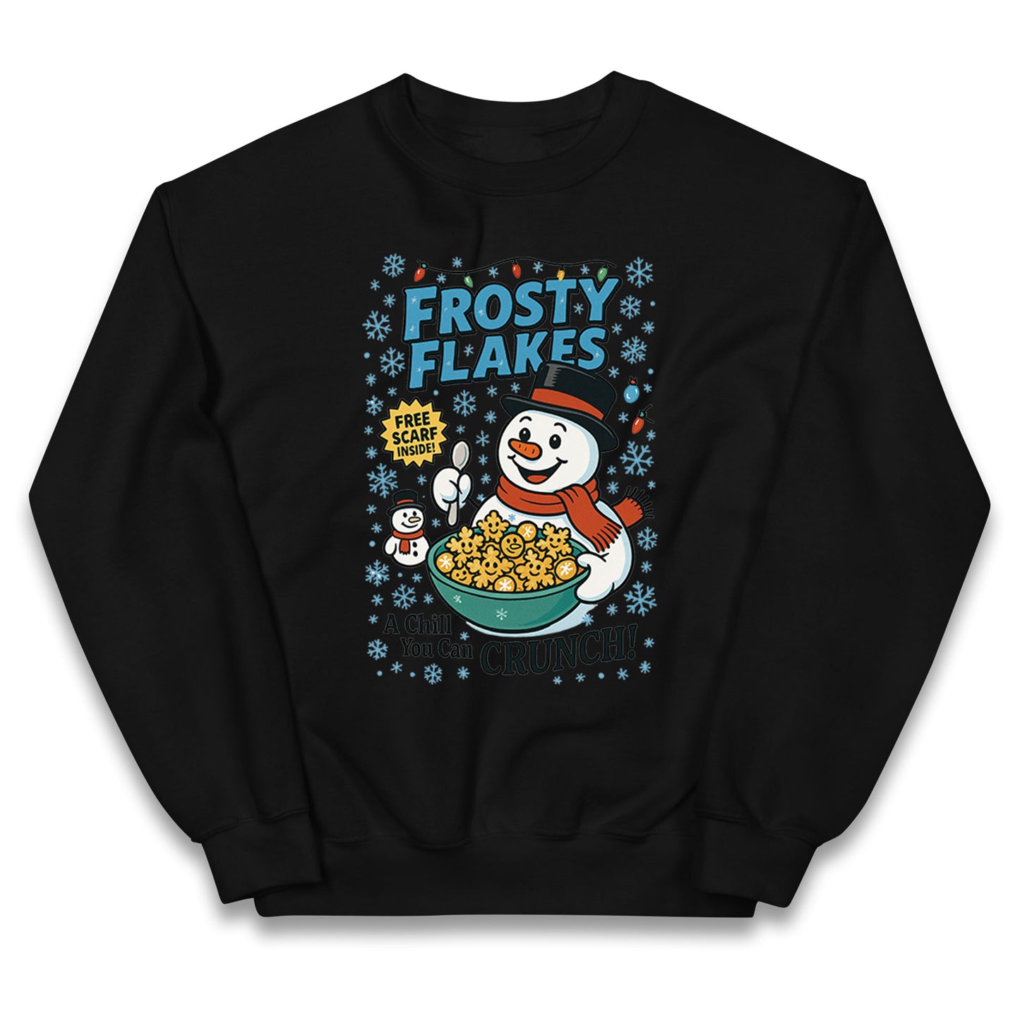 Frosty Flakes Snowman Christmas Kids Jumper