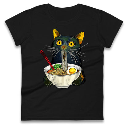 Ramen Noodle Black Cat Foodie Lover Meme Ladies T Shirt