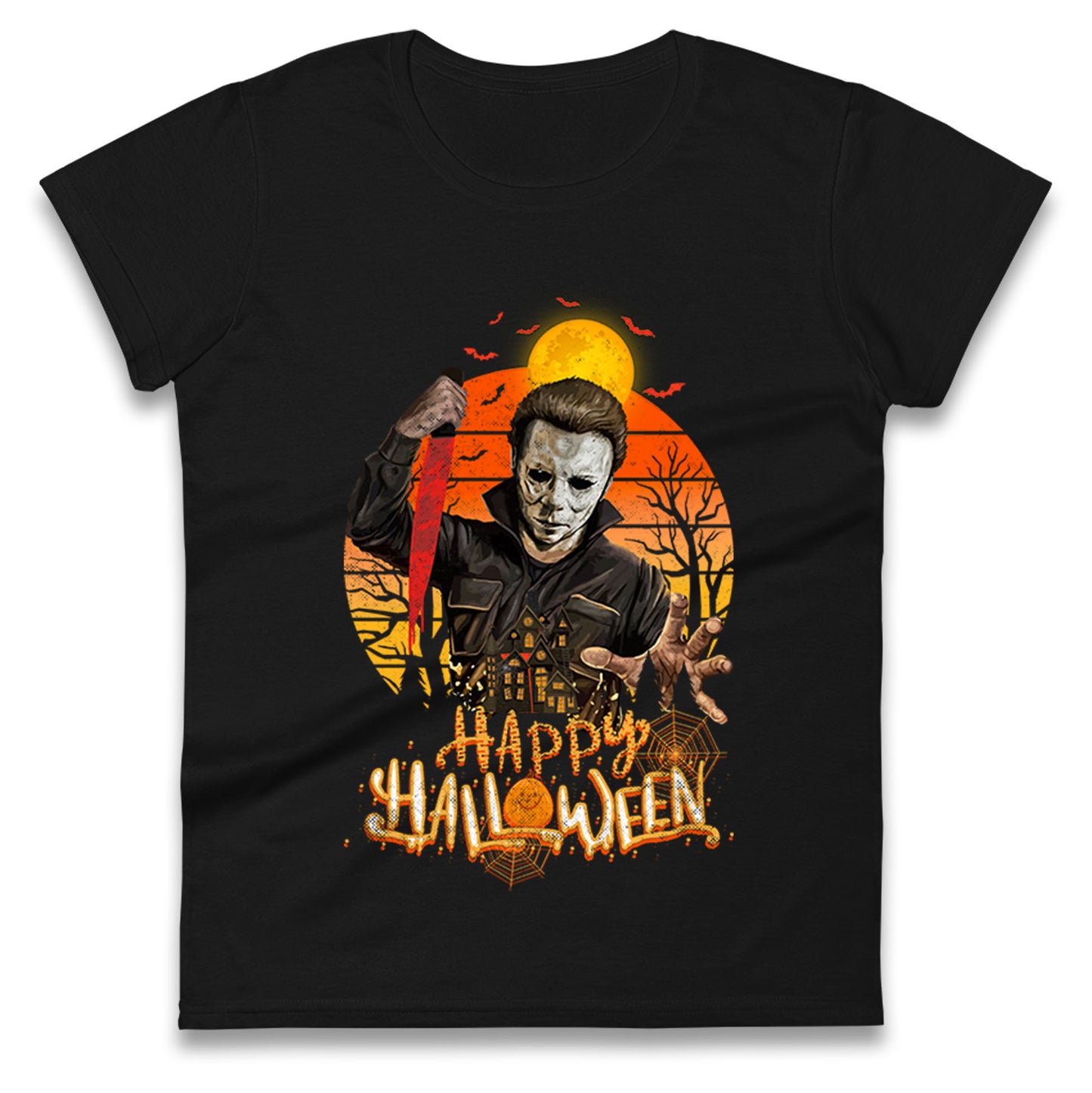 Michael Myers Happy Halloween Womens t shirt