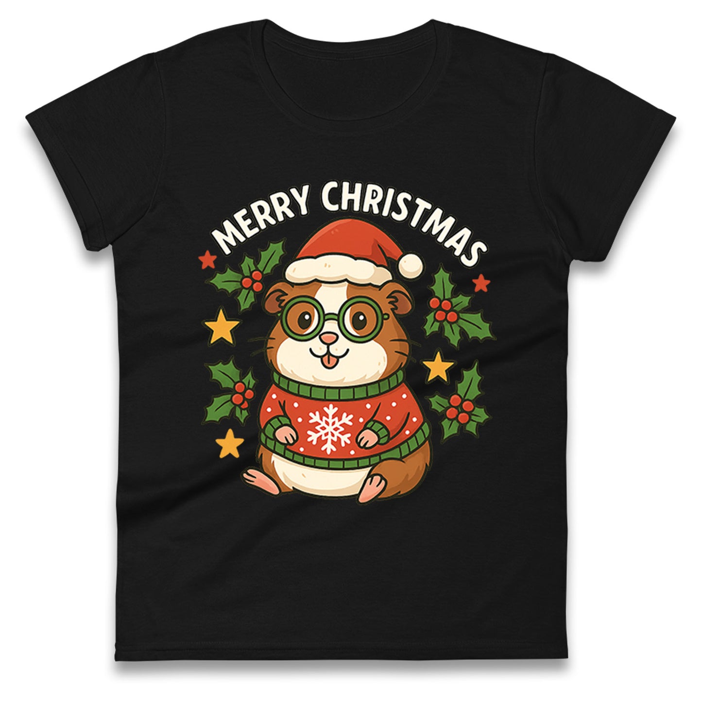 Guinea Pig Christmas Ladies T Shirt